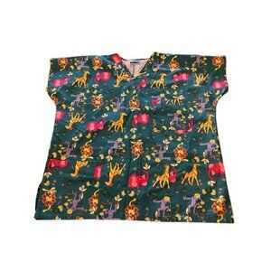 MHD Scrubs Ladies Size Large 14/16 Scrub Top 3 Front Pockets Turquoise Jungle